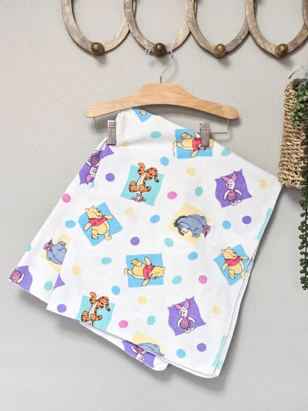 VTG Y2K Disney Winnie The Pooh Patchwork Pooh Receiving Blanket Beacon 30